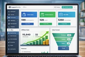 LearnWorlds tools to monetize online courses with subscriptions and funnels