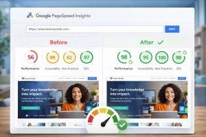 LearnWorlds website speed optimization results with faster performance